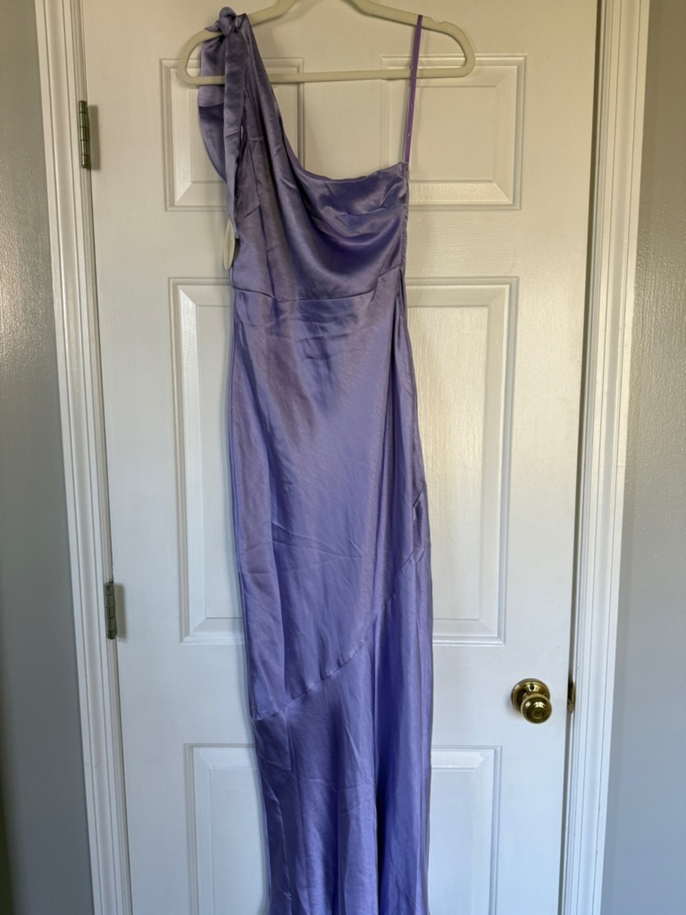 Hello Molly Lilac One-Shoulder Satin Maxi Dress
